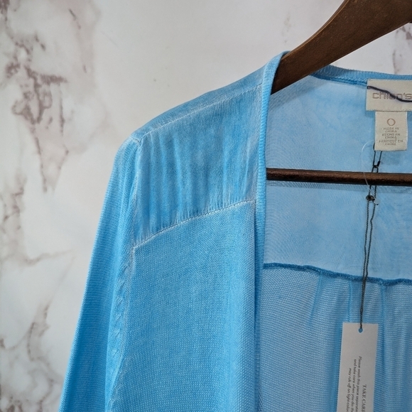 Chicos Ruana Womens 0 Small Blue Wrap Cardigan Topper Summer Tie Dye - Picture 2 of 10